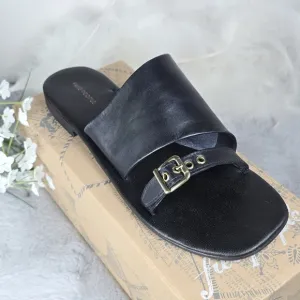 Free People Women's Leather Mila Minimal Sandals Buckle Strap Black Size 10 New