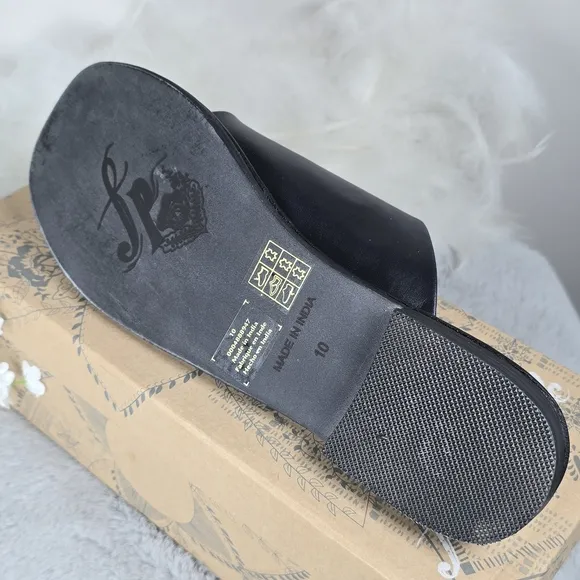 Free People Women's Leather Mila Minimal Sandals Buckle Strap Black Size 10 New