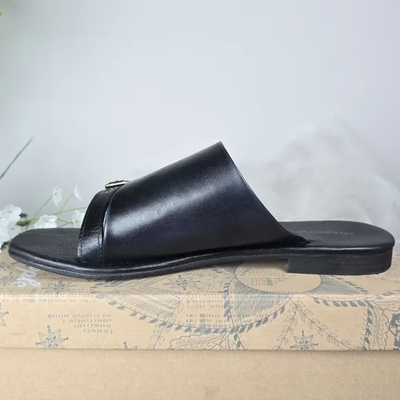 Free People Women's Leather Mila Minimal Sandals Buckle Strap Black Size 10 New