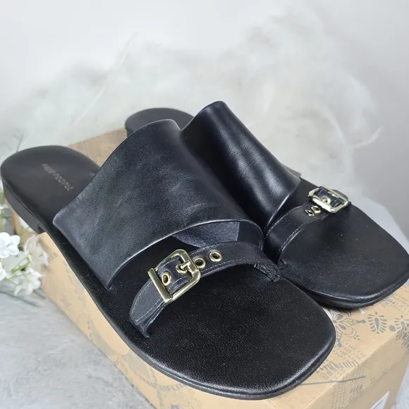 Free People Women's Leather Mila Minimal Sandals Buckle Strap Black Size 10 New