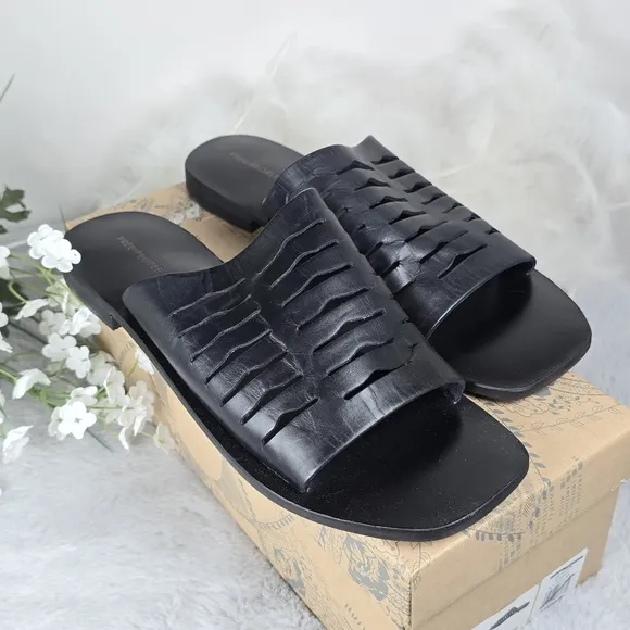Free People Women's Leather Slice Of Sun Sandals Black Fishermen Size 10 New