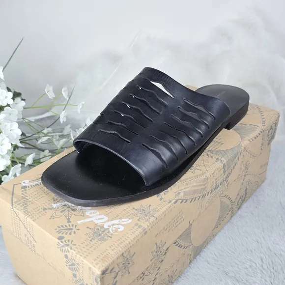 Free People Women's Leather Slice Of Sun Sandals Black Fishermen Size 10 New