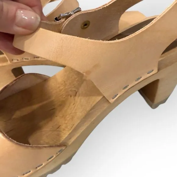 Free People X MIA Swedish Greta Platform Leather Wood Clogs Sandals Nude 36- 6