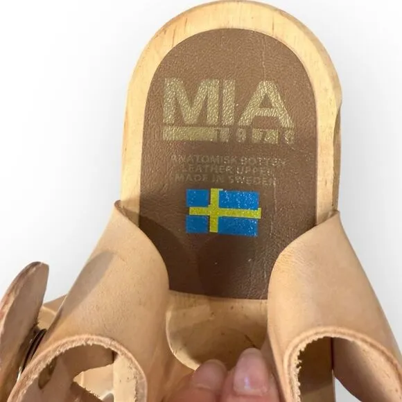 Free People X MIA Swedish Greta Platform Leather Wood Clogs Sandals Nude 36- 6