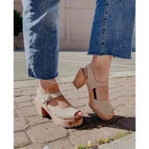Free People X MIA Swedish Greta Platform Leather Wood Clogs Sandals Nude 36- 6