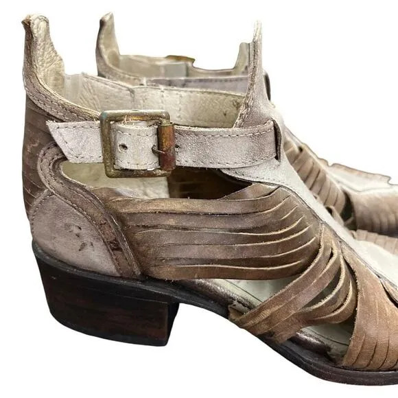 Freebird by Steven Arrow Womens Leather Block Heel Open Toe Booties Sandals sz 6