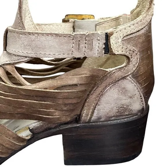 Freebird by Steven Arrow Womens Leather Block Heel Open Toe Booties Sandals sz 6