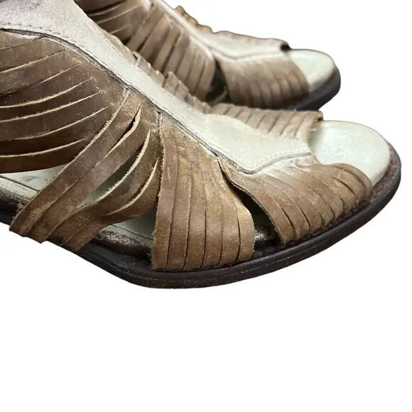 Freebird by Steven Arrow Womens Leather Block Heel Open Toe Booties Sandals sz 6