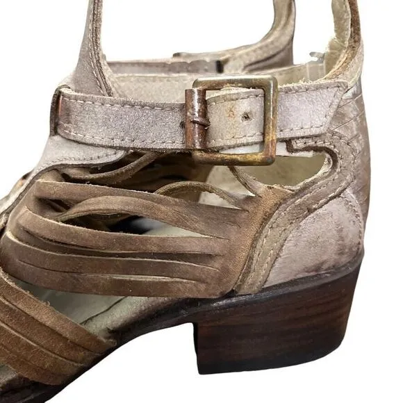 Freebird by Steven Arrow Womens Leather Block Heel Open Toe Booties Sandals sz 6
