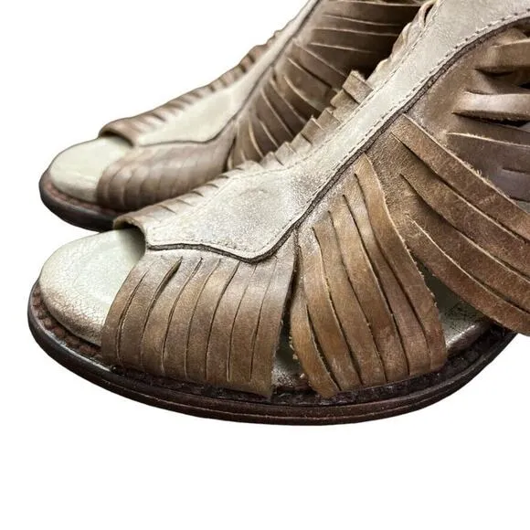 Freebird by Steven Arrow Womens Leather Block Heel Open Toe Booties Sandals sz 6