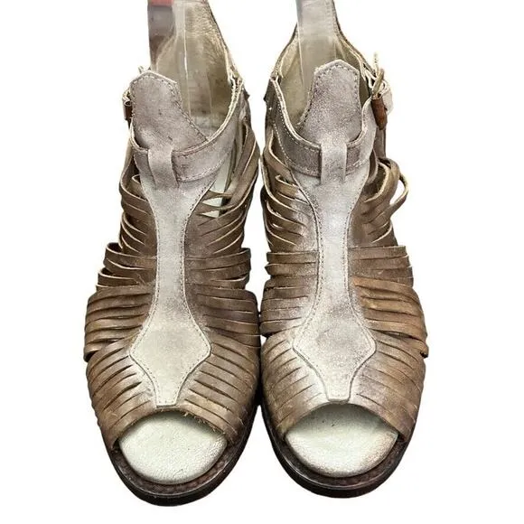 Freebird by Steven Arrow Womens Leather Block Heel Open Toe Booties Sandals sz 6