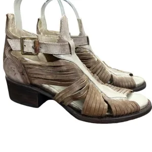 Freebird by Steven Arrow Womens Leather Block Heel Open Toe Booties Sandals sz 6