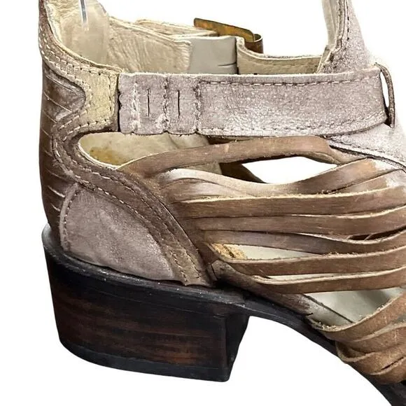Freebird by Steven Arrow Womens Leather Block Heel Open Toe Booties Sandals sz 6