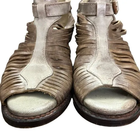 Freebird by Steven Arrow Womens Leather Block Heel Open Toe Booties Sandals sz 6