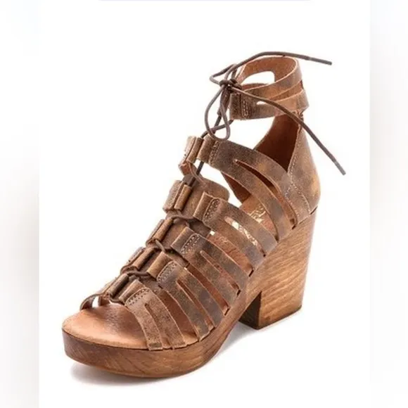 FreeBird by Steven Ibiza lace up wooden platform sandals sz 7US