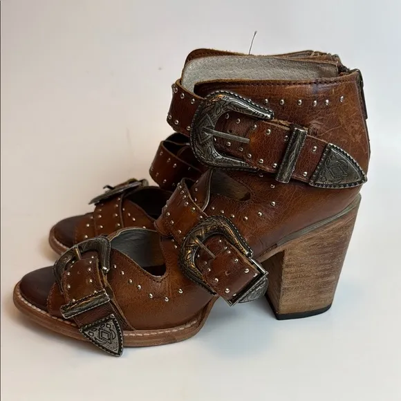 Freebird Violet Black Leather Buckle Heeled Sandals Size 8