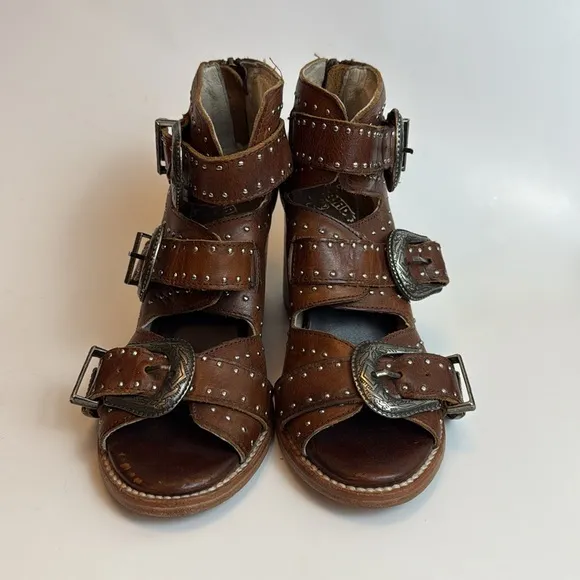 Freebird Violet Black Leather Buckle Heeled Sandals Size 8
