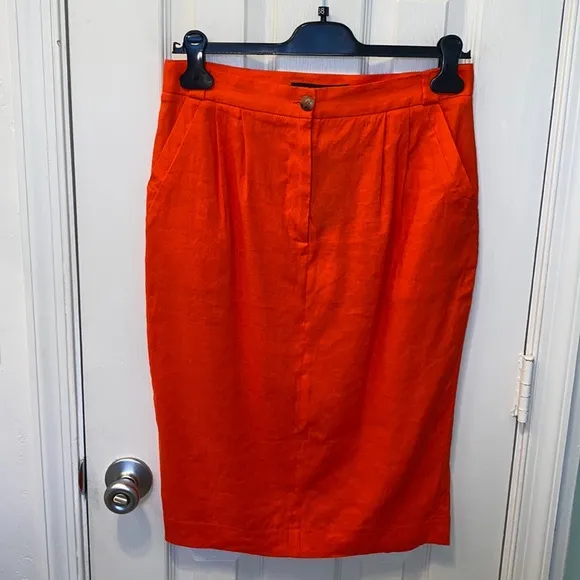 FRENCH CONNECTION LAGUNA LINEN PENCIL SKIRT-HAVANA RED NWT
