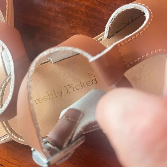 Freshly Picked Cognac Brown Leather Girls Sandals Size 8