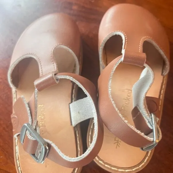 Freshly Picked Cognac Brown Leather Girls Sandals Size 8