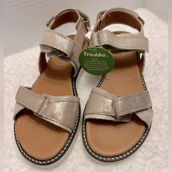 Froddo Kids Girls Sandals - Metallic Gold 3 Strap Adjustable Size EU 34 US 3 NWT