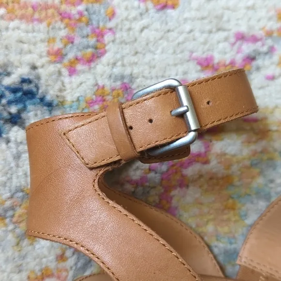 Frye &amp; Co. Leiah Leather Strappy Open Toe Jute Wrapped Block Heel Sandals Tan 10