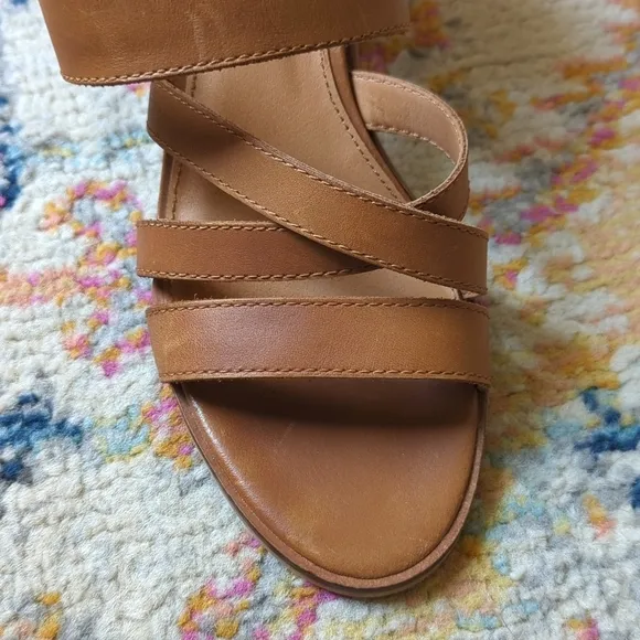 Frye &amp; Co. Leiah Leather Strappy Open Toe Jute Wrapped Block Heel Sandals Tan 10