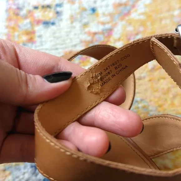 Frye &amp; Co. Leiah Leather Strappy Open Toe Jute Wrapped Block Heel Sandals Tan 10