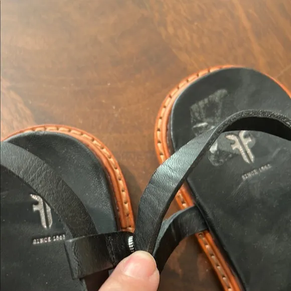Frye Black Flat Sandals with Adjustable Ankle Strap NWOT