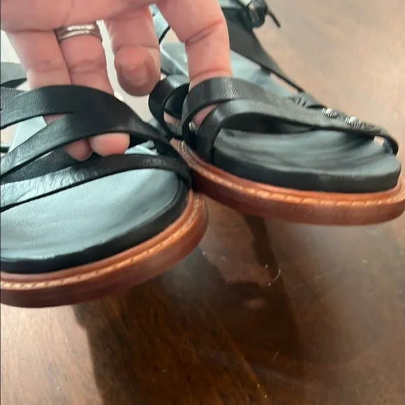 Frye Black Flat Sandals with Adjustable Ankle Strap NWOT