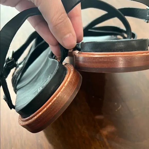 Frye Black Flat Sandals with Adjustable Ankle Strap NWOT