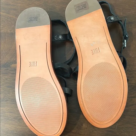Frye Black Flat Sandals with Adjustable Ankle Strap NWOT
