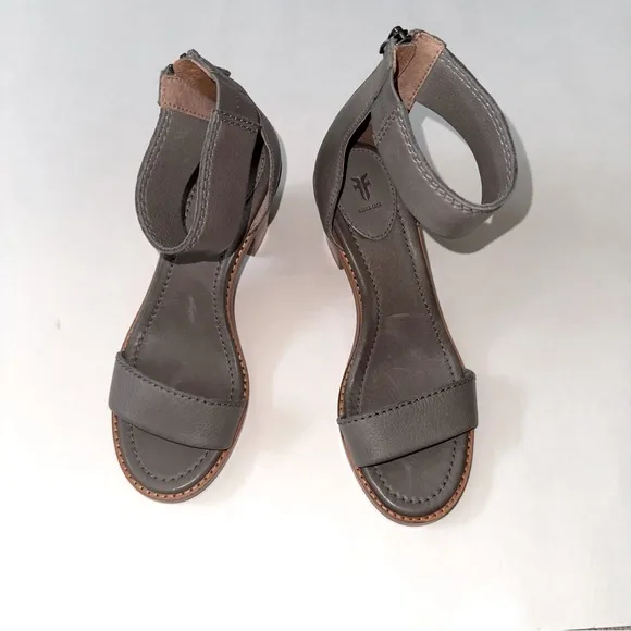 Frye Brielle Charcoal Grey Wooden Ankle Sandals