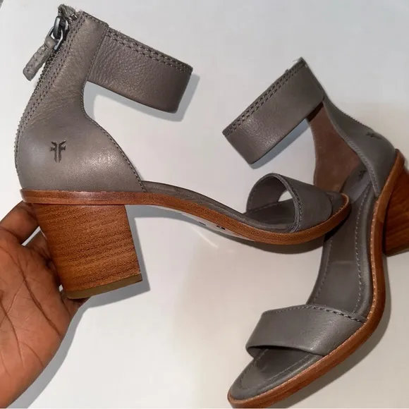 Frye Brielle Charcoal Grey Wooden Ankle Sandals