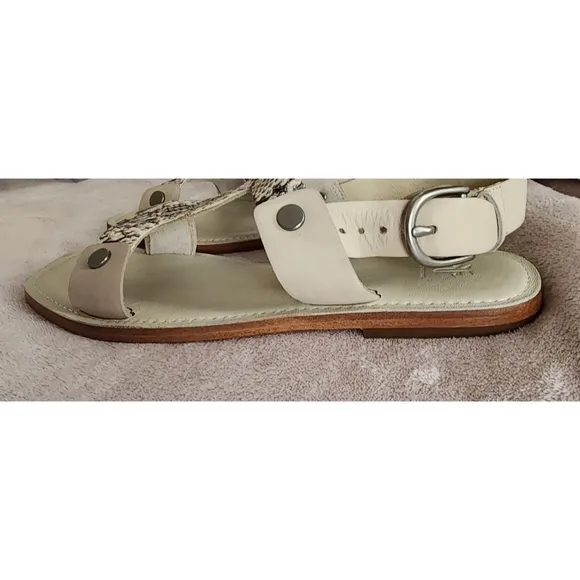 FRYE FELIX Sling Sandals Leather Black &amp; Cream Snakeprint Size 9M