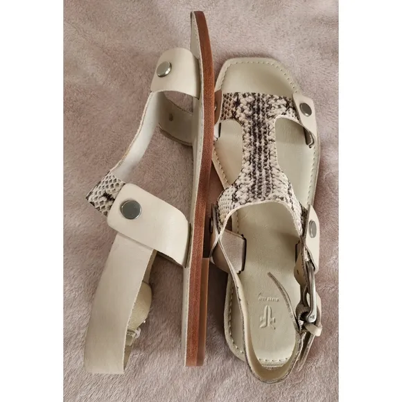 FRYE FELIX Sling Sandals Leather Black &amp; Cream Snakeprint Size 9M