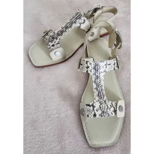FRYE FELIX Sling Sandals Leather Black &amp; Cream Snakeprint Size 9M