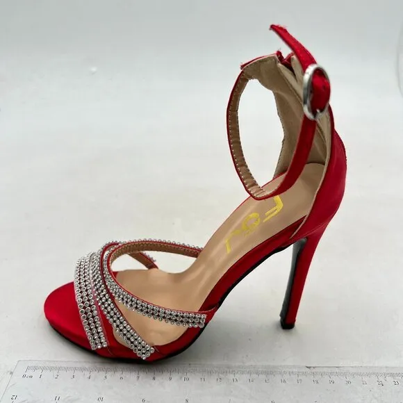 FSJ Women Sexy Stiletto Rhinestone Strappy High Heels Sandals Open Toe Red Shoes