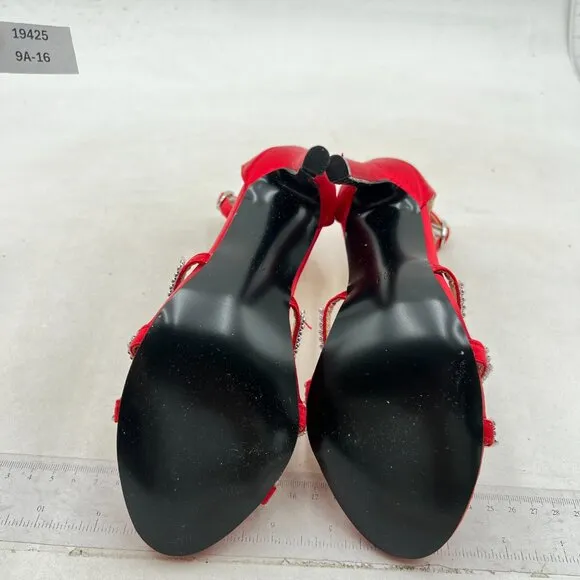 FSJ Women Sexy Stiletto Rhinestone Strappy High Heels Sandals Open Toe Red Shoes