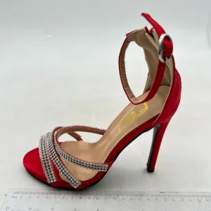 FSJ Women Sexy Stiletto Rhinestone Strappy High Heels Sandals Open Toe Red Shoes