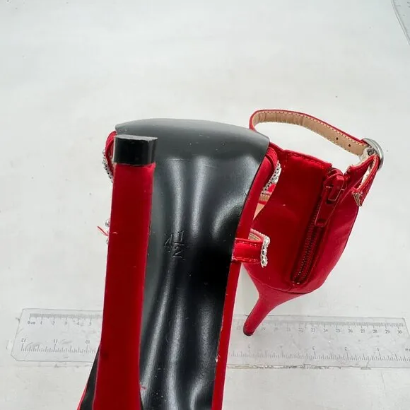 FSJ Women Sexy Stiletto Rhinestone Strappy High Heels Sandals Open Toe Red Shoes