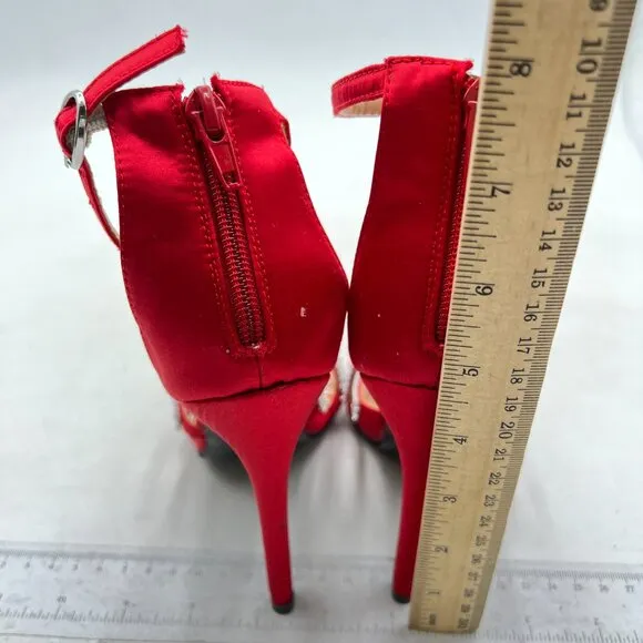 FSJ Women Sexy Stiletto Rhinestone Strappy High Heels Sandals Open Toe Red Shoes