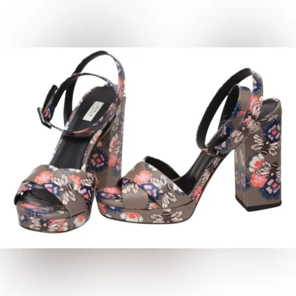 Furla Gioia Printed Leather Block Heeled Sandal - BNIB W/Dustbag &amp; Paperwork