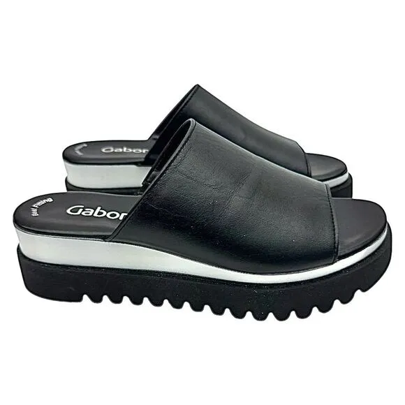 Gabor Sandals Womens UK 4.5 US 6.5 Billie Wedge Slingback Black Leather Used