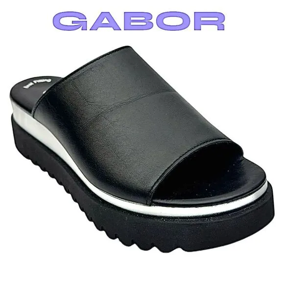 Gabor Sandals Womens UK 4.5 US 6.5 Billie Wedge Slingback Black Leather Used