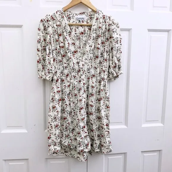 GANNI Printed Crepe Mini Dress