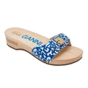 Ganni X Dr Scholl Pescura Wooden Clogs Sandals in Blue Size 9