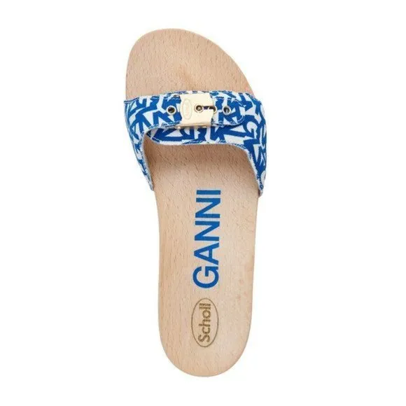 Ganni X Dr Scholl Pescura Wooden Clogs Sandals in Blue Size 9