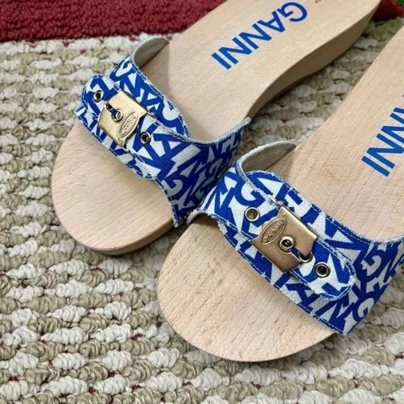 Ganni X Dr Scholl Pescura Wooden Clogs Sandals in Blue Size 9