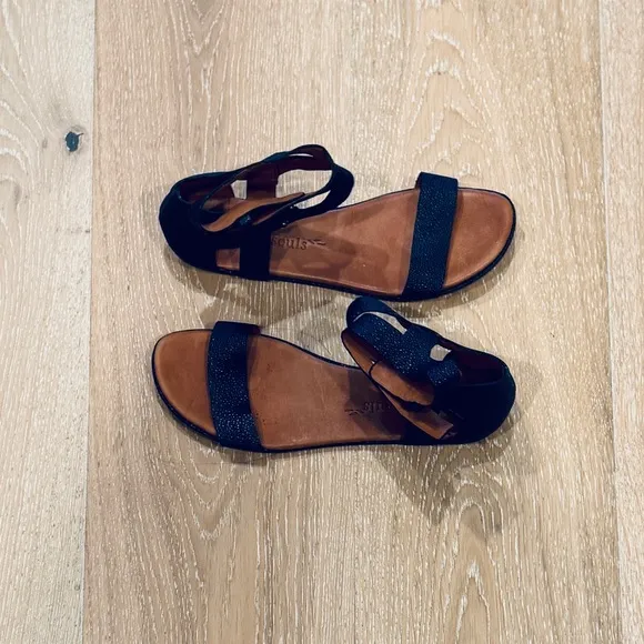 Gentle Soles Navy Textured Leather Sandals w Adjustable Ankle Straps, Size 7.5
